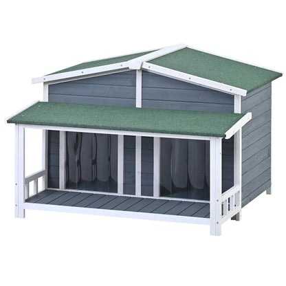 Dog House Outdoor, Outdoor & Indoor Dog Crate, Cabin Style, with Porch, 2 Doors