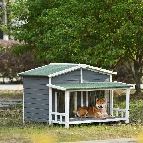 Dog House Outdoor, Outdoor & Indoor Dog Crate, Cabin Style, with Porch, 2 Doors